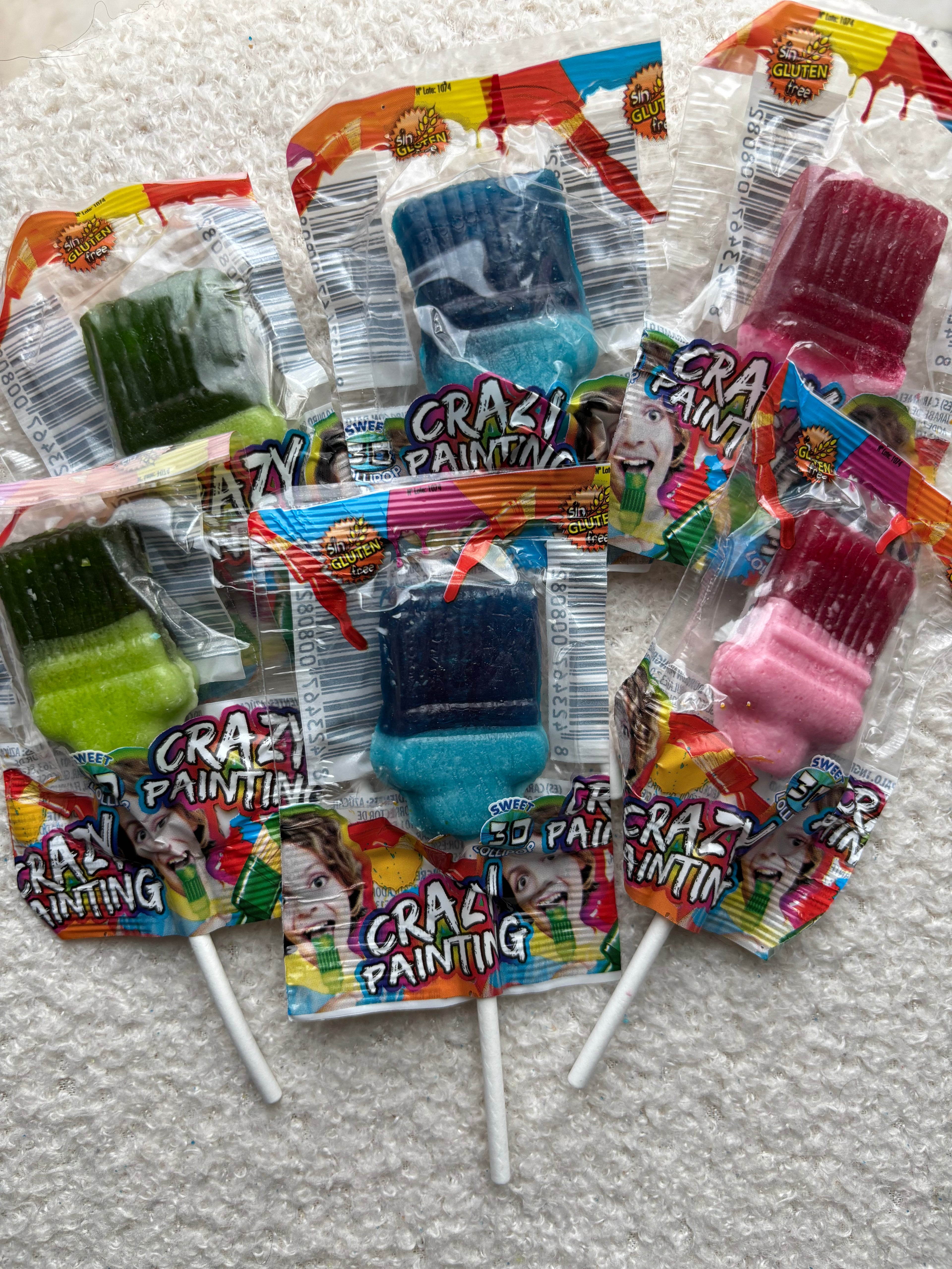 Sucettes en forme de pinceau Tache Langue goût Coca , Cerise et Pastèque 0,80 cts la sucette